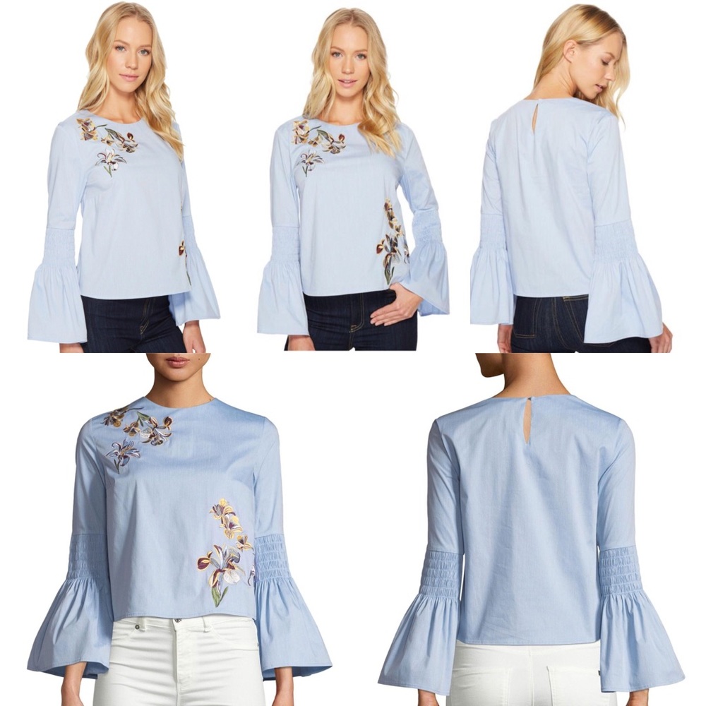 DONATING Last Chance! Catherine Malandrino Blue Reed Bell-Sleeve Top Med - Picture 5 of 8
